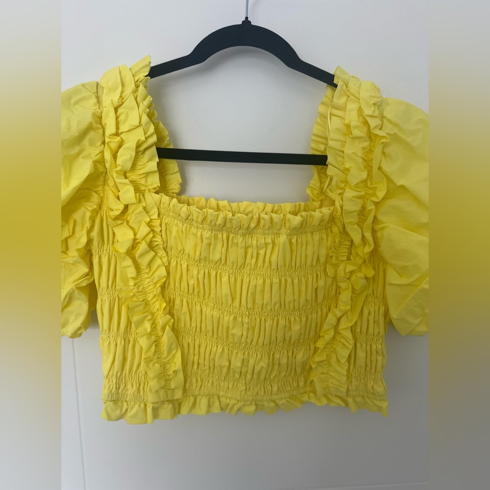 ENDLESS ROSE Smocked Puff Sleeve Top In Yellow - Picture 5 of 7